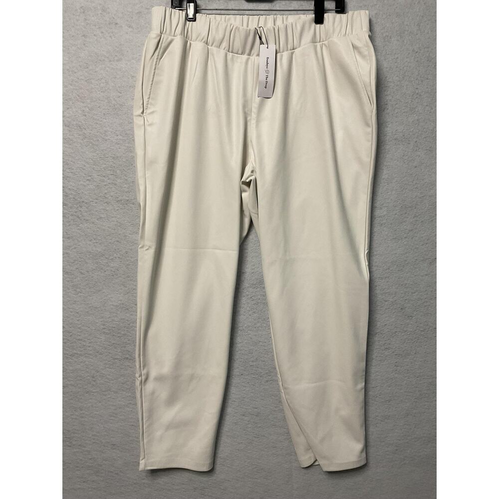 Lisadnyc The Drop Pants Womens 2XL Cream Faux Leather‎ Pull On High Rise Pockets
